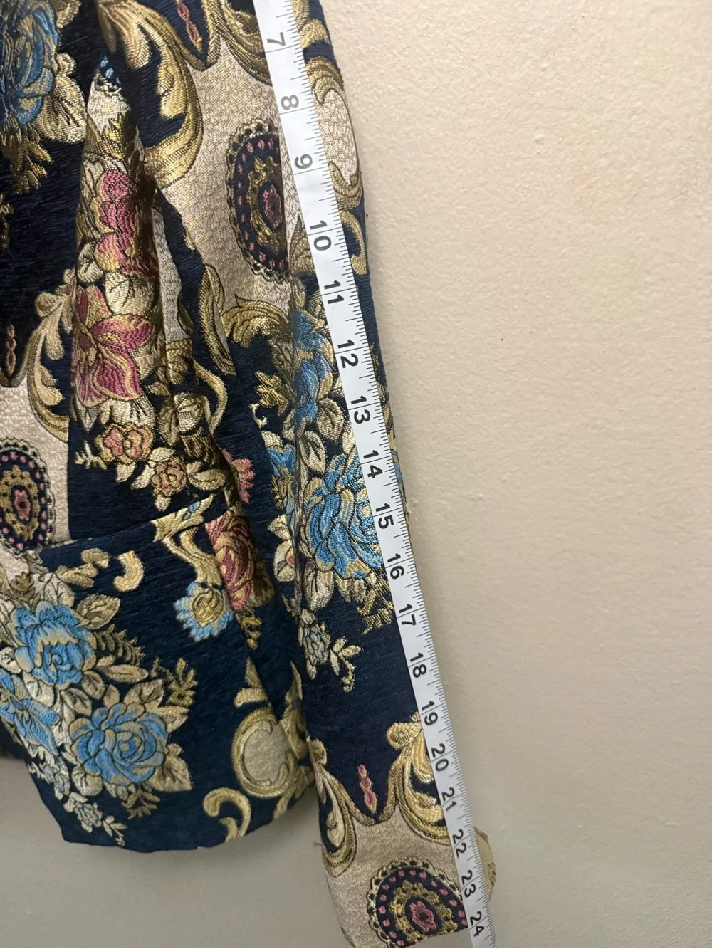 Moon River Navy Floral Jacquard Blazer with Gold Accents - Picture 7 of 8